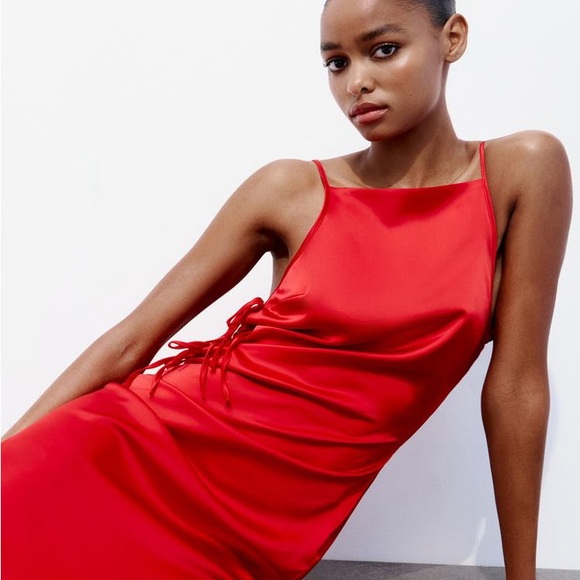 Zara Tied Satin Effect Dress L - Picture 6 of 9